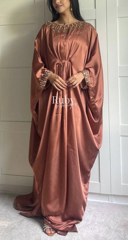JAMILA - Rust Kaftan with Gold Handwork