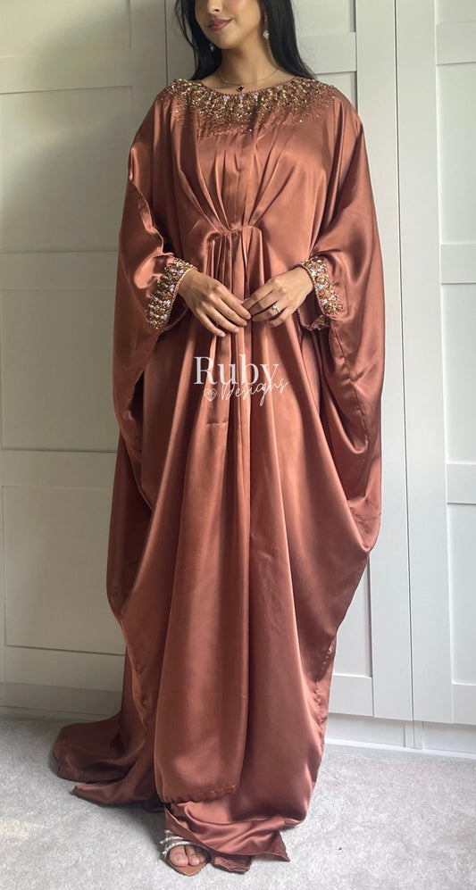 JAMILA - Rust Kaftan with Gold Handwork