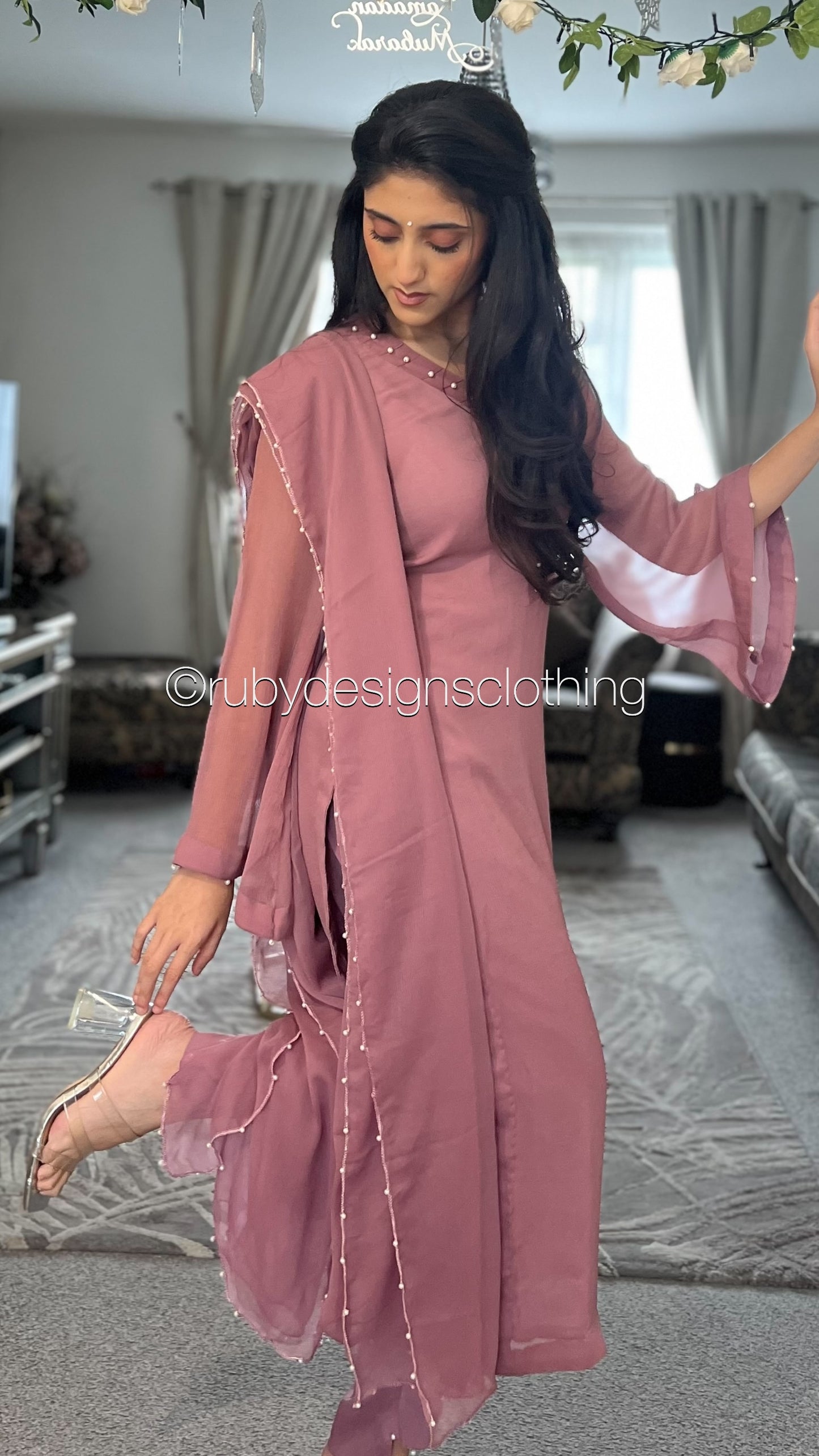 ARIA Rose (Eid Exclusive Limited Edition) - 3 Piece Rose Chiffon Suit with Chiffon Dupatta