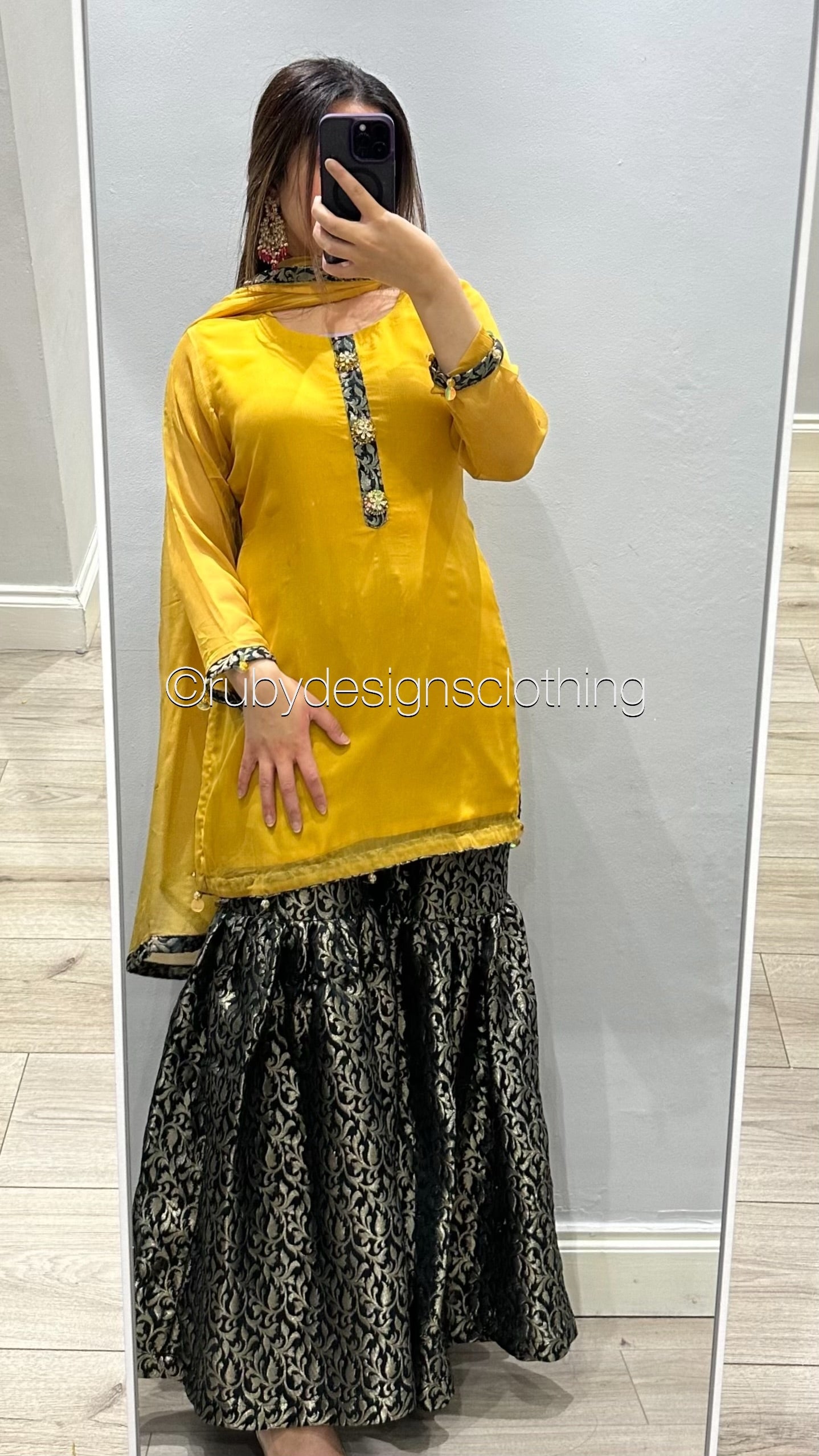 EXCLUSIVE SAMPLE - 3 Piece Yellow Chiffon Suit Shirt with Jamawar Gharara (8746851795157)