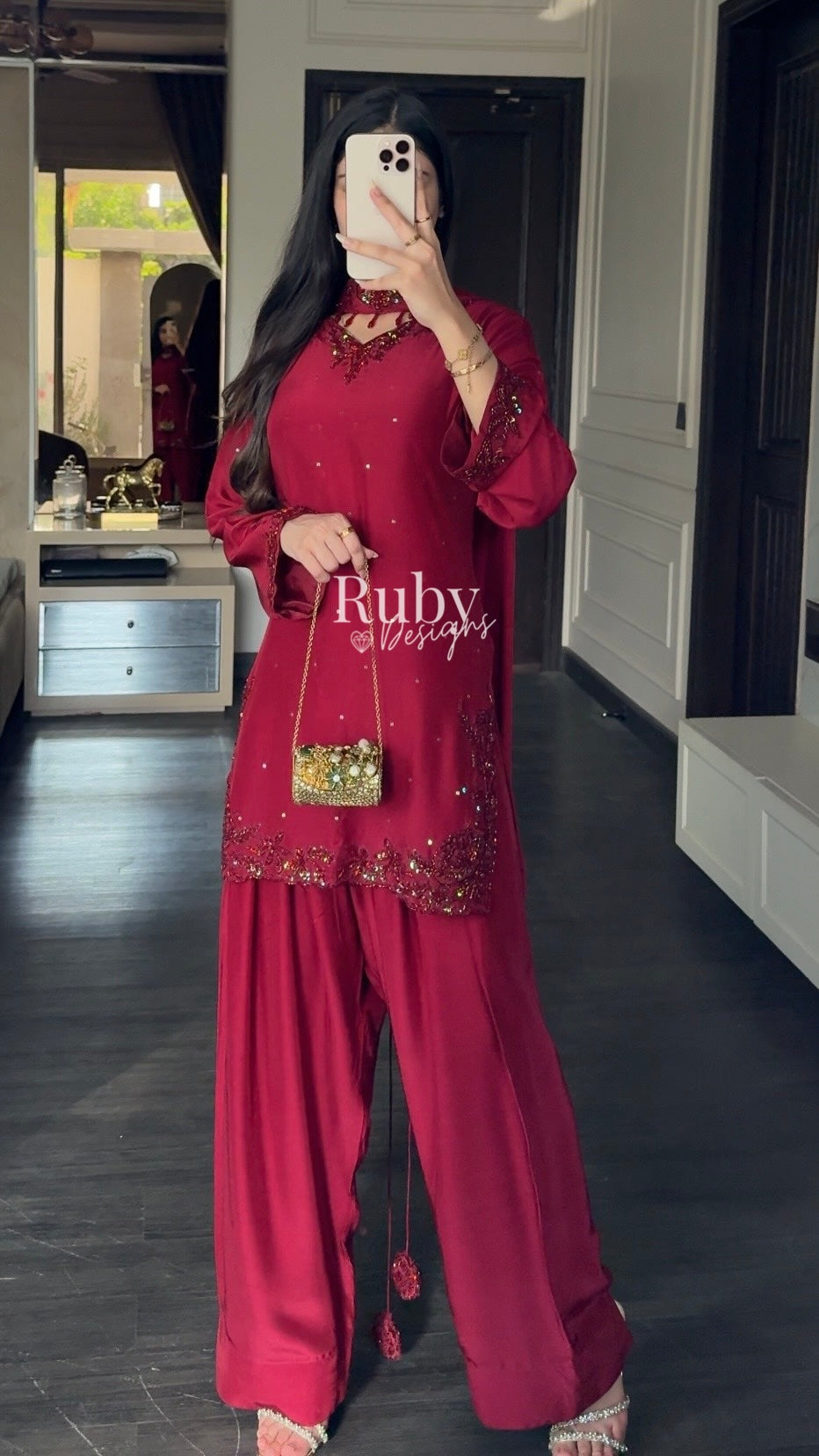 LEYLA - 3 Piece Luxury Silk Suit with Farshi Shalwar