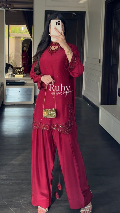 LEYLA - 3 Piece Luxury Silk Suit with Farshi Shalwar