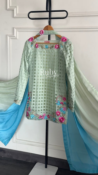ALIZEH Sage - 3 Piece Chikankari Suit with Ombré Dupatta