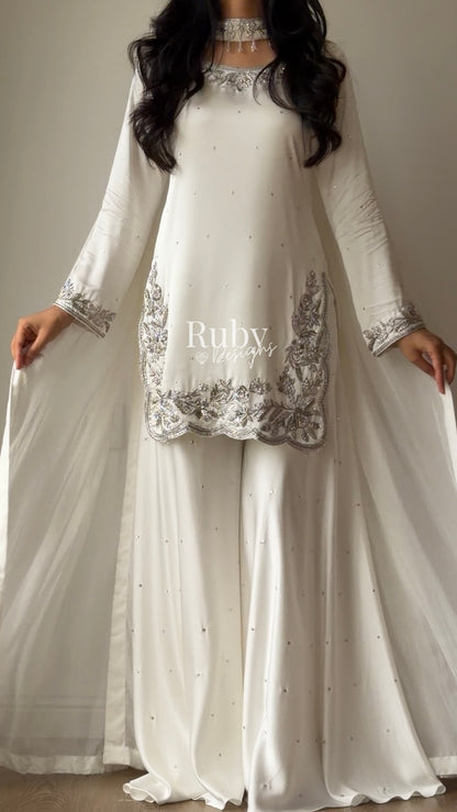 PARISA Pearl - 4 Piece Silk Suit with Matching Potli Bag
