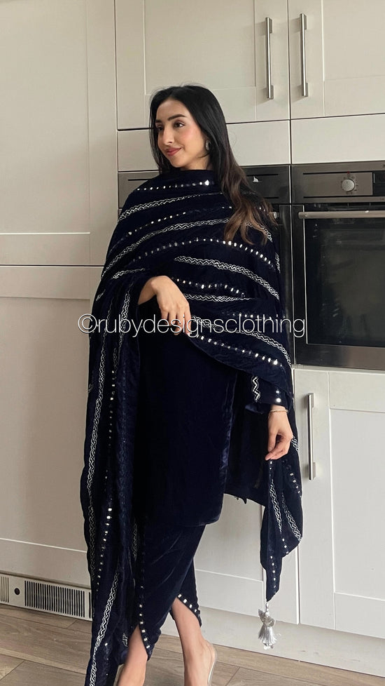 Royal Velvet Mirror & Dori Work Suit Set – Dark Blue main image 0