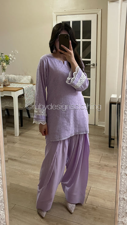 Lilac Haze - 3 Piece Chikankari Suit with Farshi Shalwar
