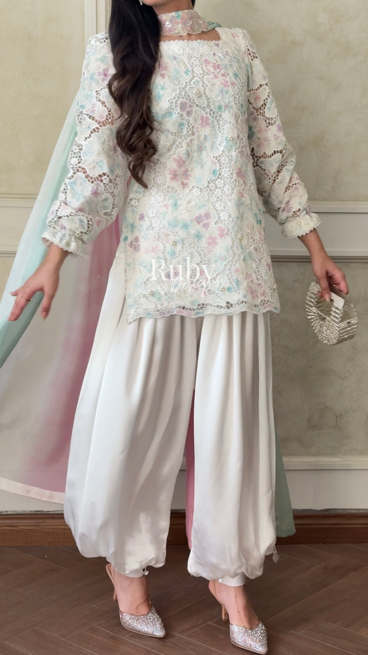 SAIRA Bloom - 3 Piece Cutwork Chikankari Suit with Balloon Trousers