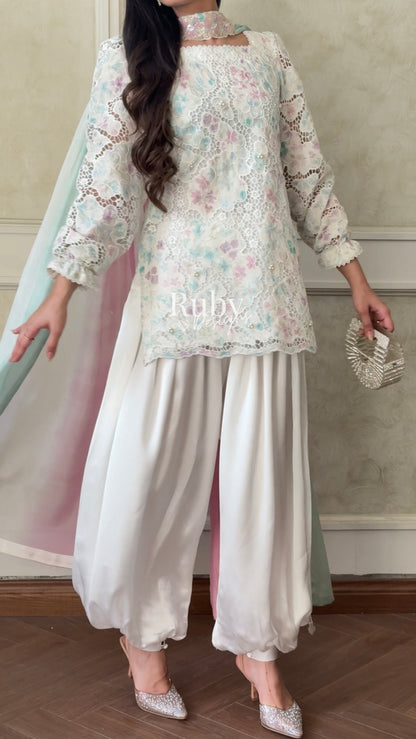 SAIRA Bloom - 3 Piece Cutwork Chikankari Suit with Balloon Trousers