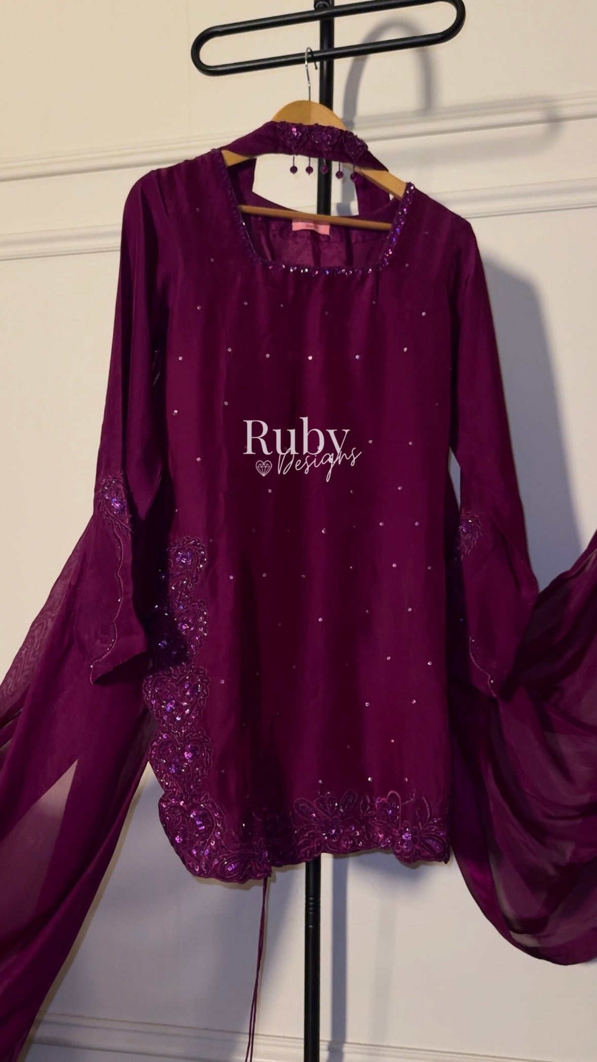 PRE-ORDER (not for immediate dispatch) - SAHARA - 3 Piece Magenta Luxury Silk Suit with Cutdana Handwork