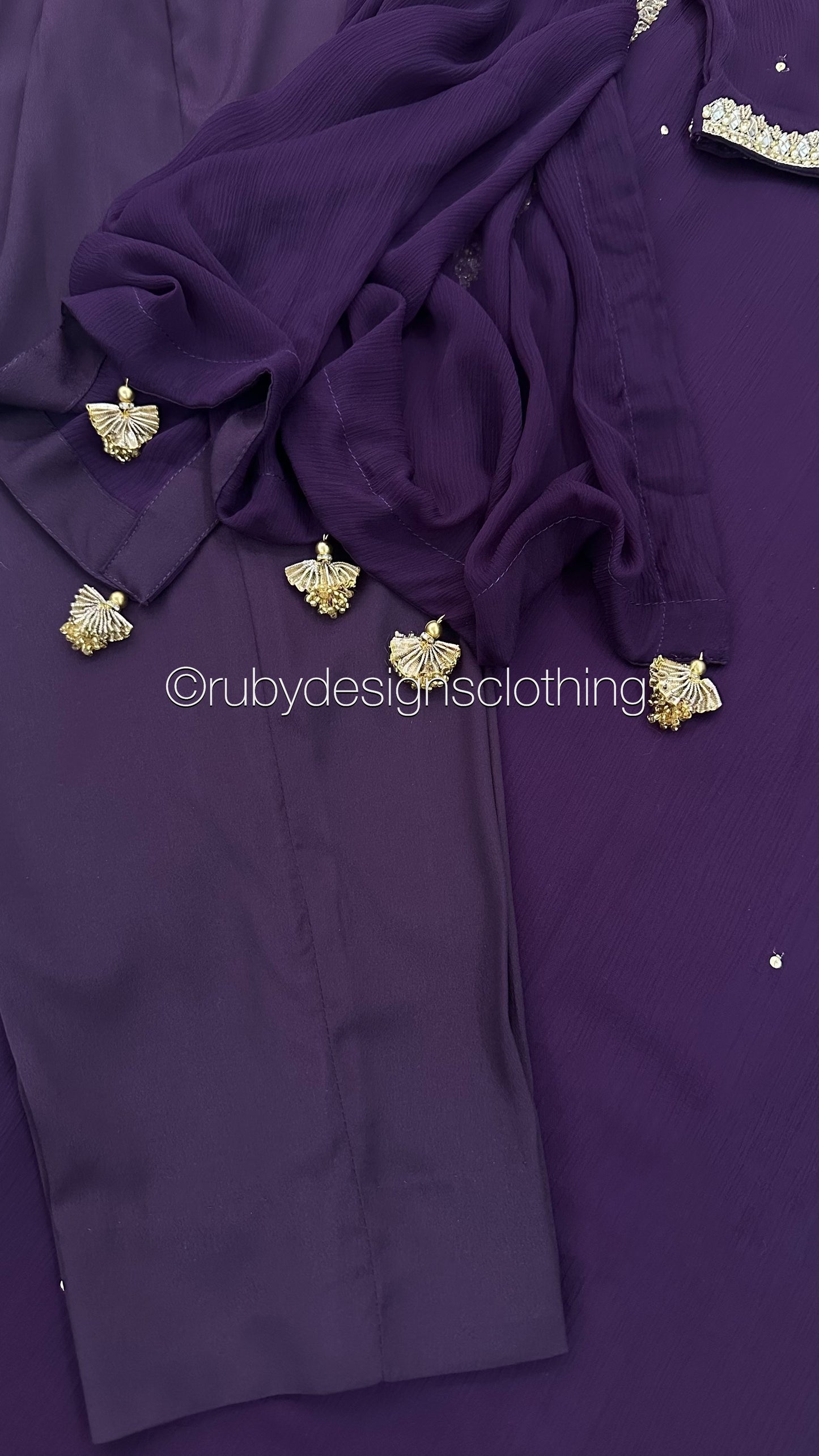 SARA Purple - 3 Piece Chiffon Suit with Pockets and Handwork