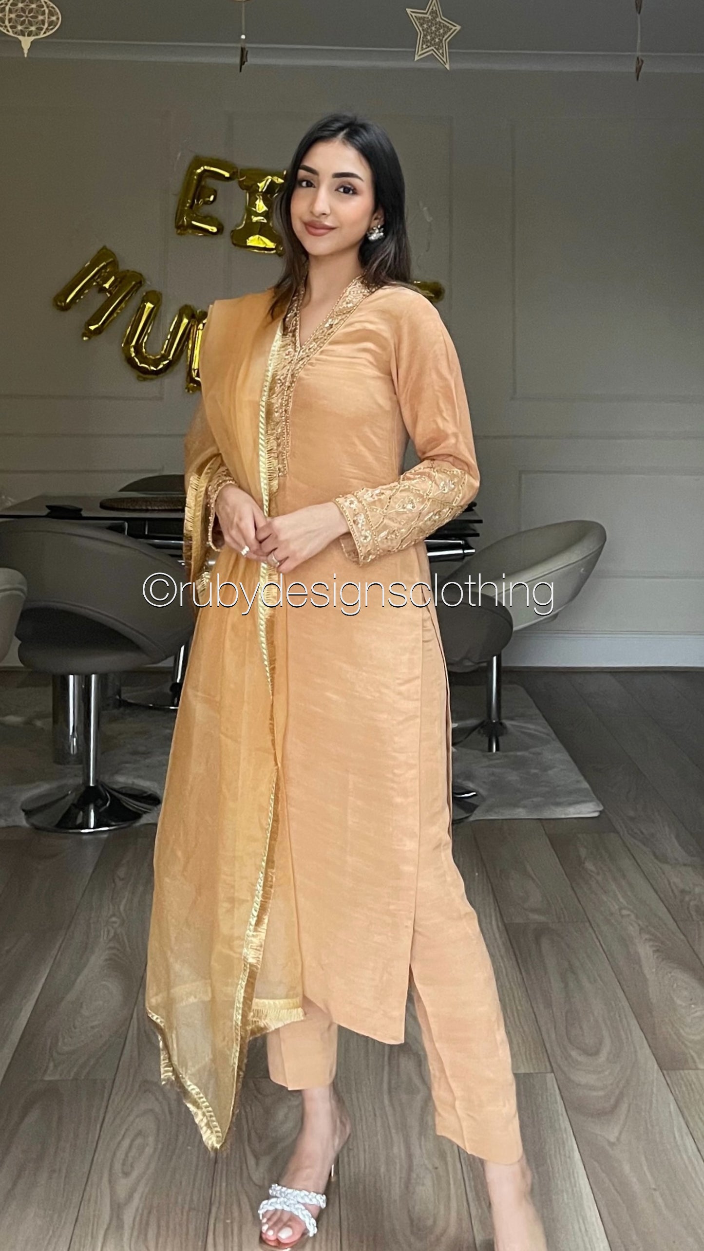 SUNDAS - 3 Piece Korean Raw Silk Suit with Jamawar Dupatta (8034487730389)