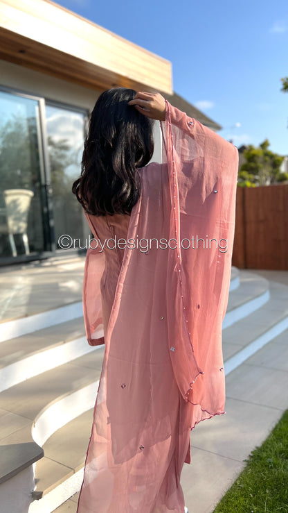 KAYRA Rose - 3 Piece Rose Chiffon Suit with Split Sleeve