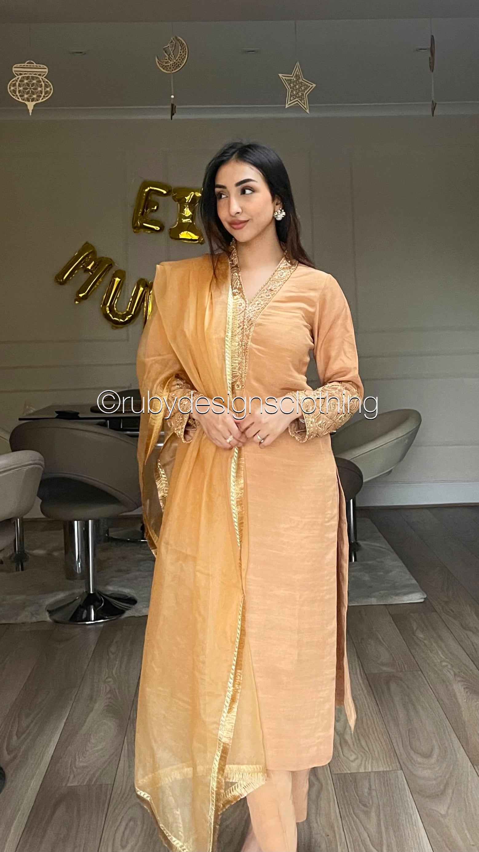 SUNDAS - 3 Piece Korean Raw Silk Suit with Jamawar Dupatta (8034487730389)