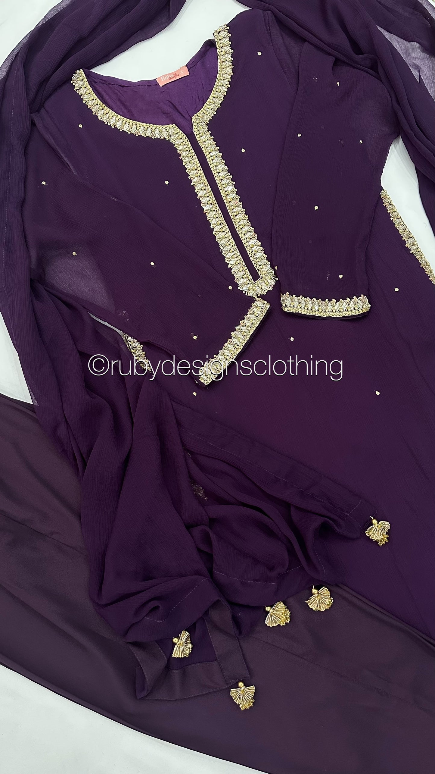 SARA Purple - 3 Piece Chiffon Suit with Pockets and Handwork