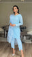 AZRA Blue - 3 Piece Blue Chikankari Suit with Floral Print Organza Dupatta