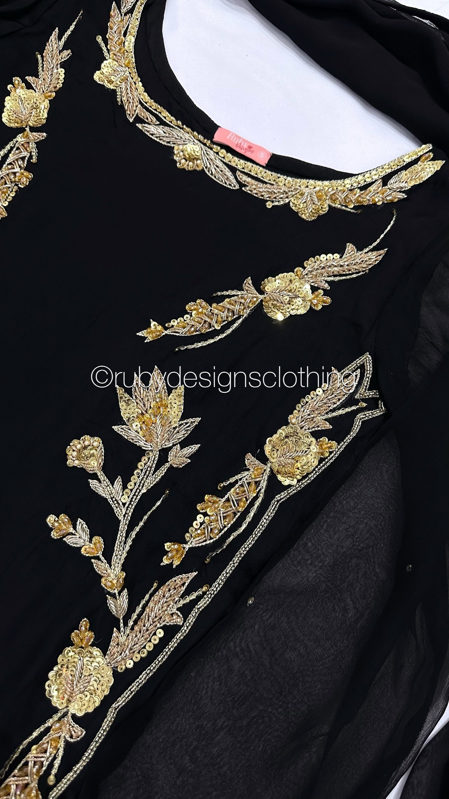 LIMITED EDITION SAMARA Black - 3 Piece Chiffon Suit with Gold Hand Embellishment