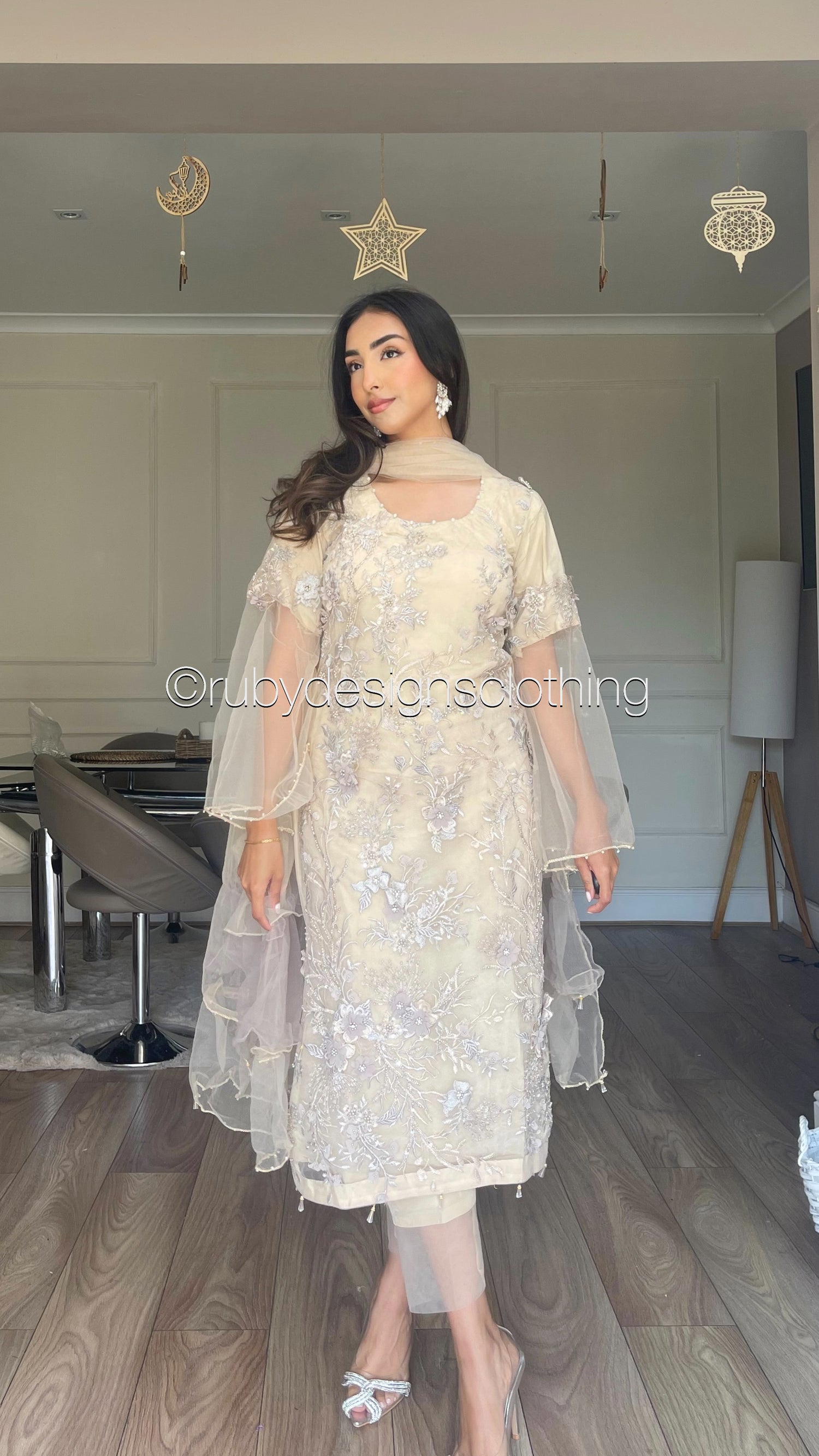 NOOR Ivory - 3 Piece Heavy Embroidered Net Suit with 3D Details (8059731280085)