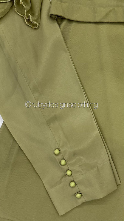 KAYRA Sage - 3 Piece Sage Chiffon Suit with Split Sleeve