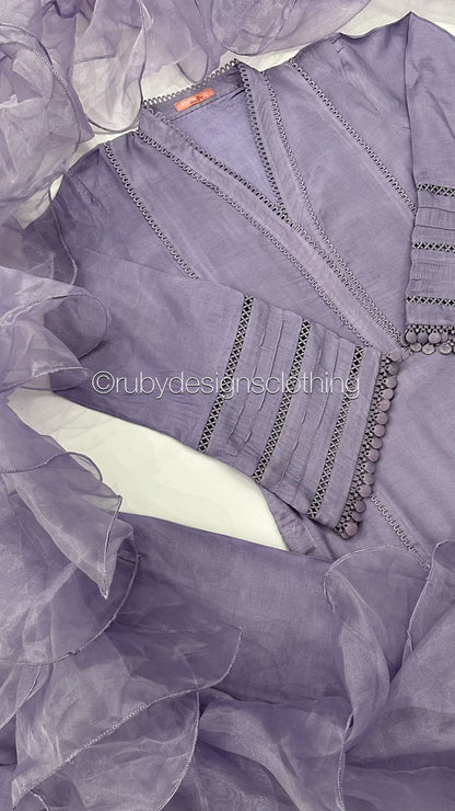 AYLA Lilac - 3 Piece Lilac Cotton Silk Suit with Ruffle Organza Dupatta