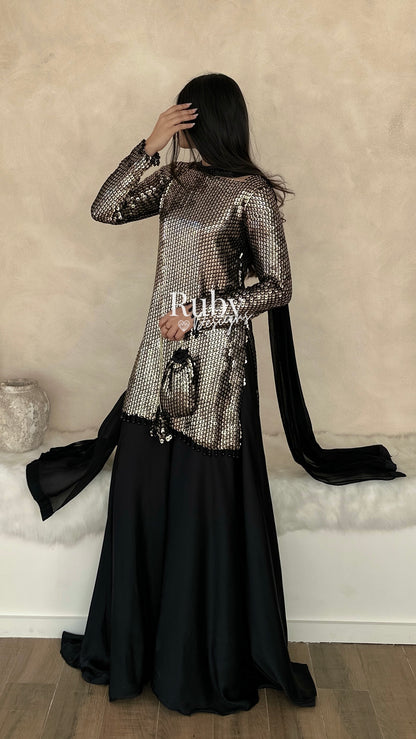 ALARA Noir - 3 Piece Silk Suit with Optional Potli Bag