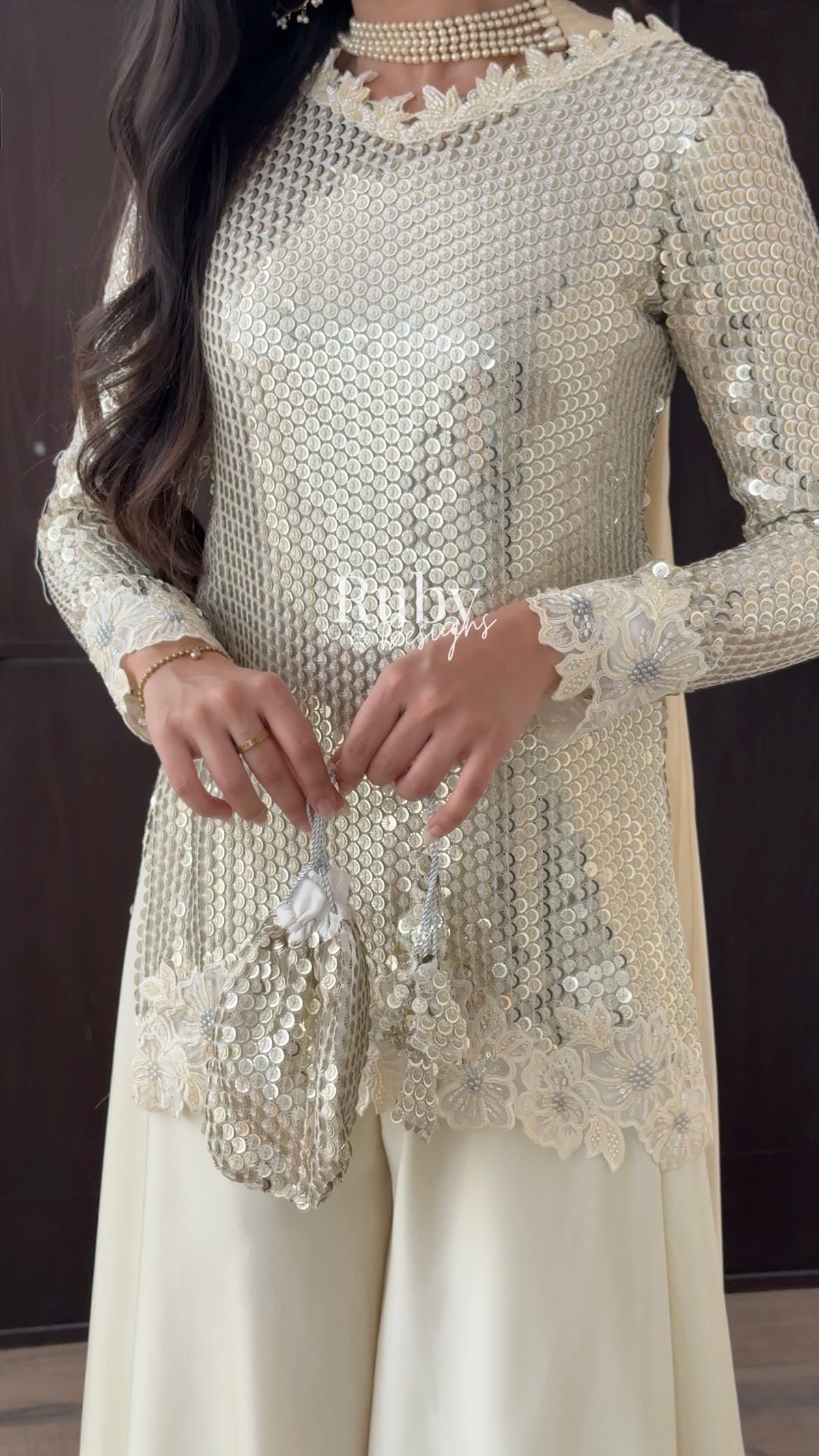 ALARA Pearl - 3 Piece Silk Suit with Optional Potli Bag