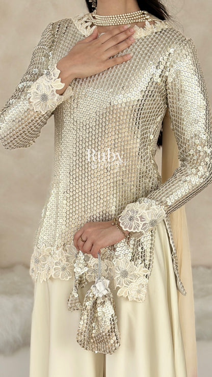 ALARA Pearl - 3 Piece Silk Suit with Optional Potli Bag