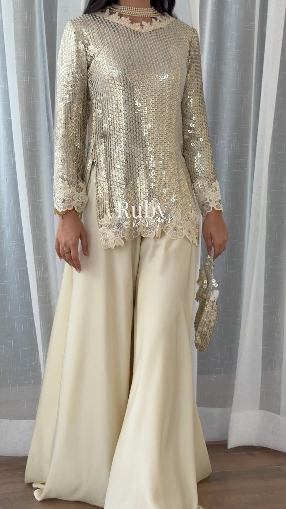 ALARA Pearl - 3 Piece Silk Suit with Optional Potli Bag