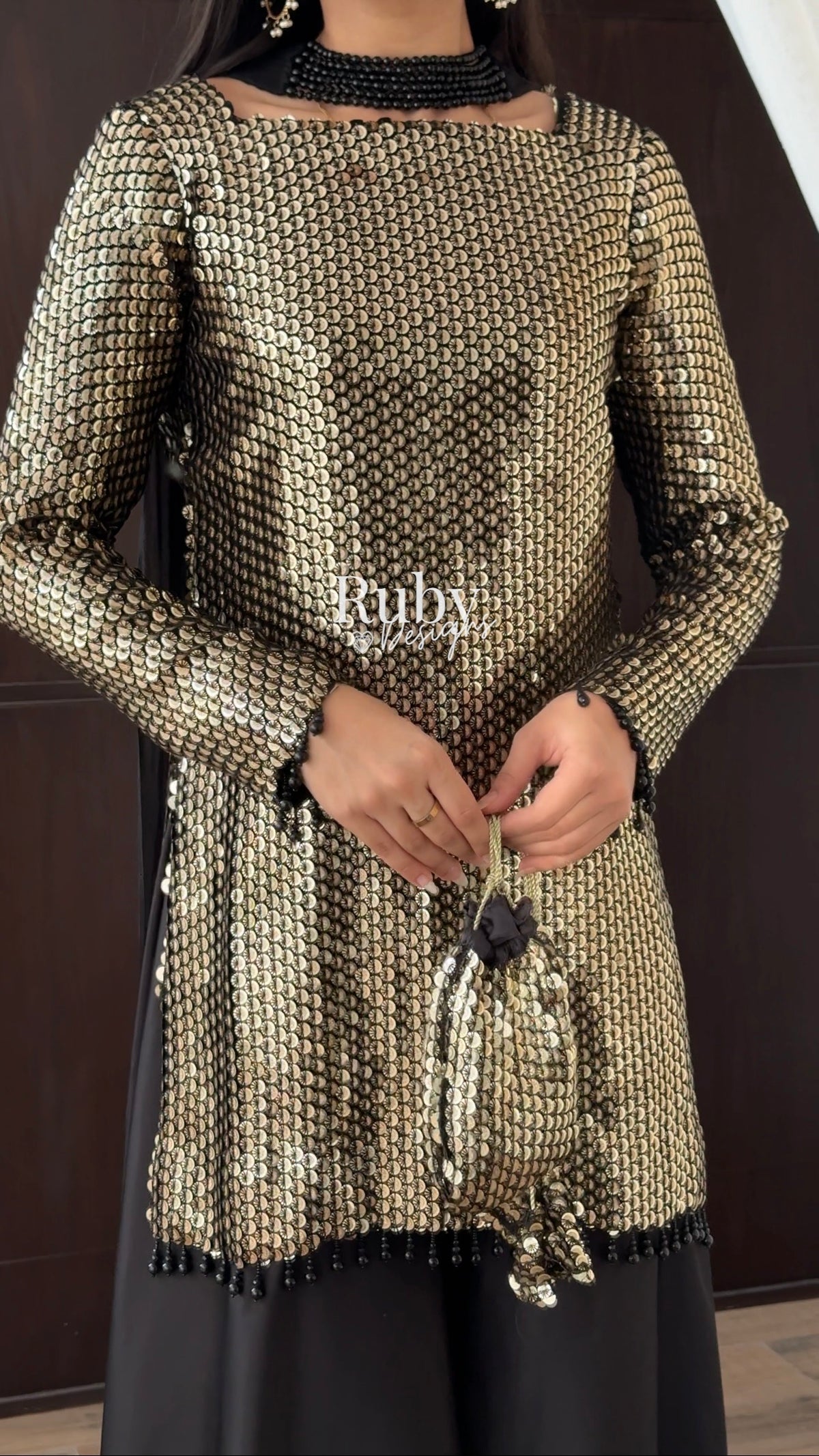 ALARA Noir - 3 Piece Silk Suit with Optional Potli Bag