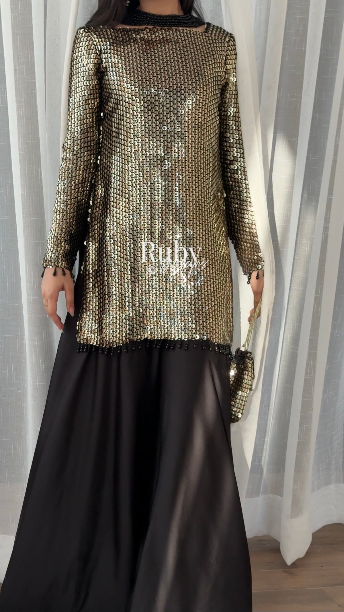ALARA Noir - 3 Piece Silk Suit with Optional Potli Bag