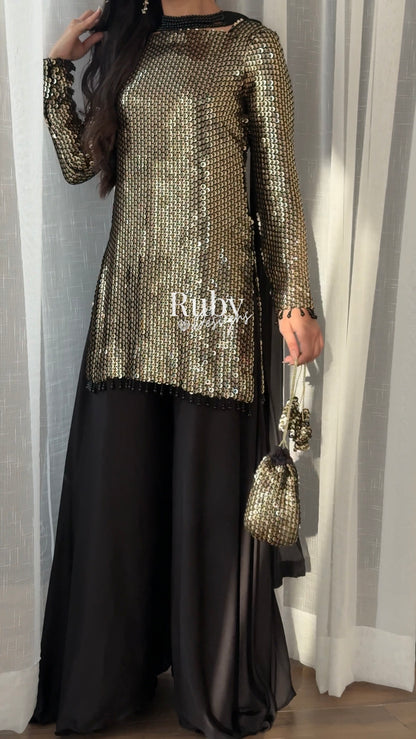 ALARA Noir - 3 Piece Silk Suit with Optional Potli Bag