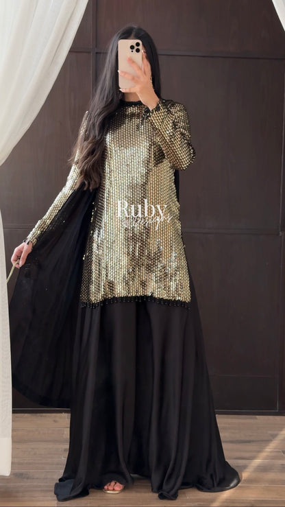 ALARA Noir - 3 Piece Silk Suit with Optional Potli Bag