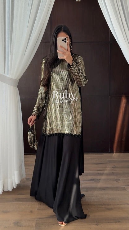 ALARA Noir - 3 Piece Silk Suit with Optional Potli Bag