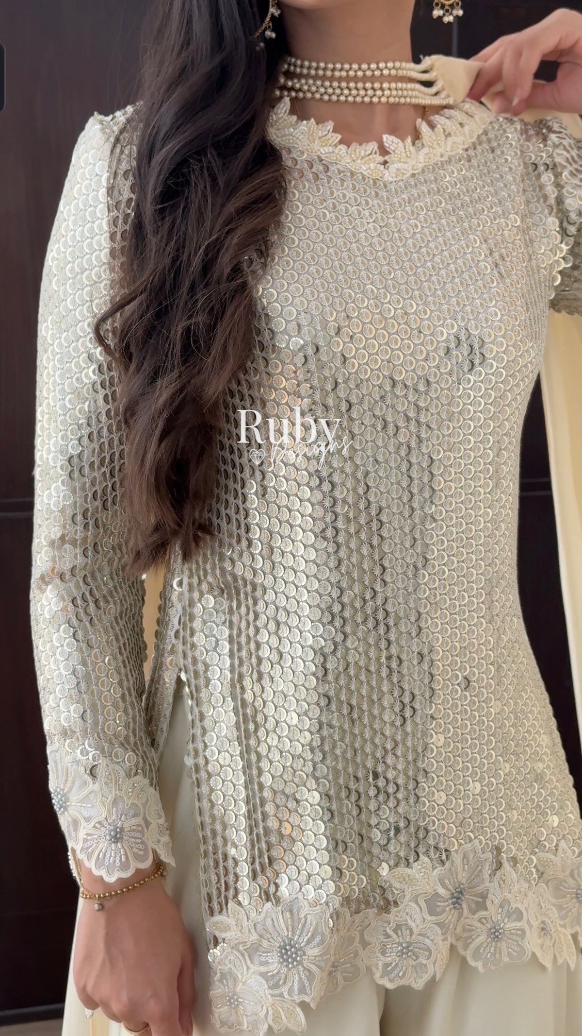 ALARA Pearl - 3 Piece Silk Suit with Optional Potli Bag