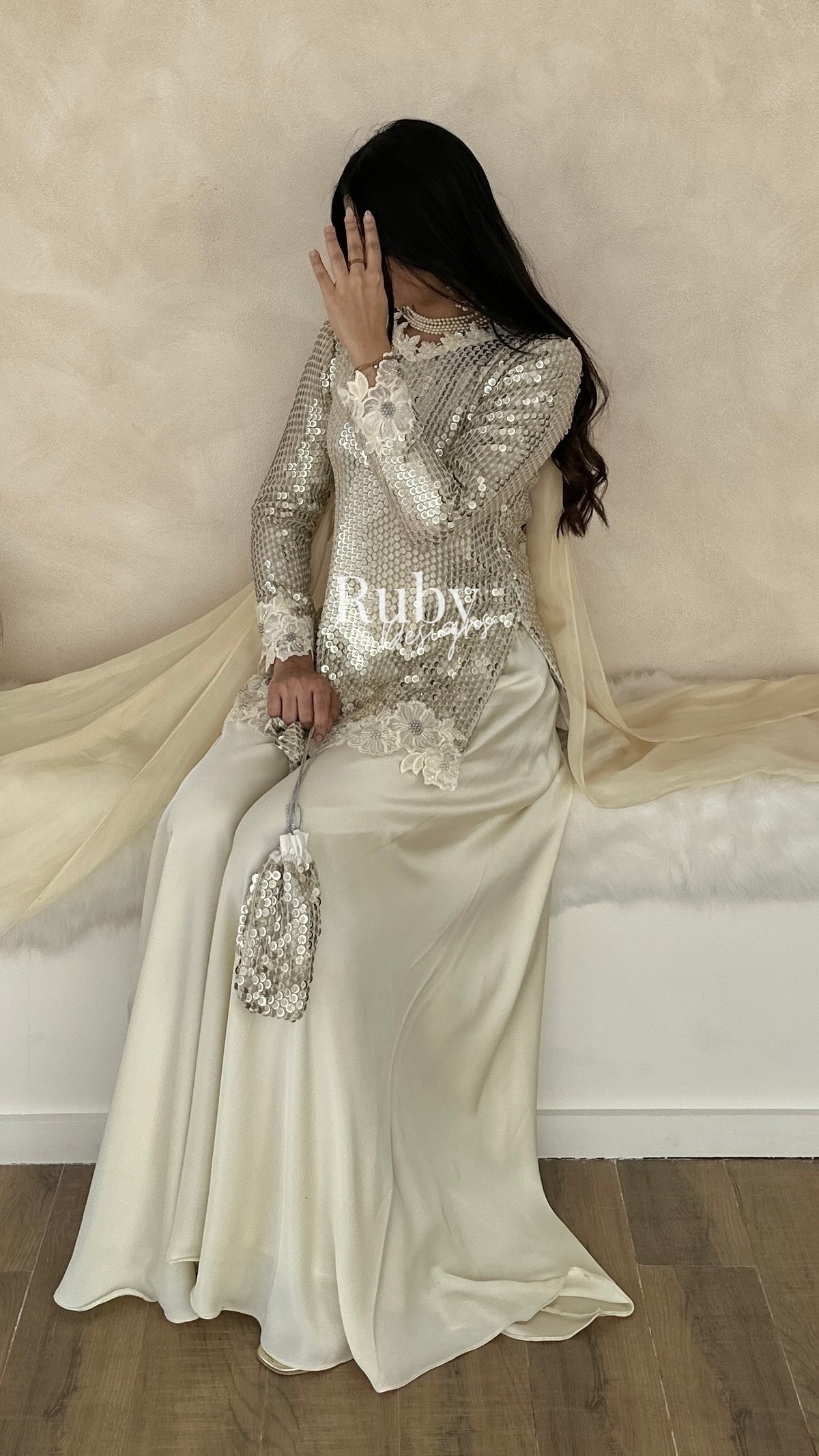 ALARA Pearl - 3 Piece Silk Suit with Optional Potli Bag