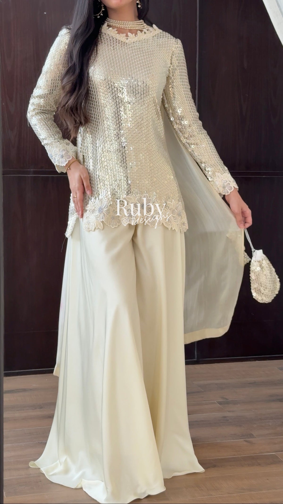 ALARA Pearl - 3 Piece Silk Suit with Optional Potli Bag