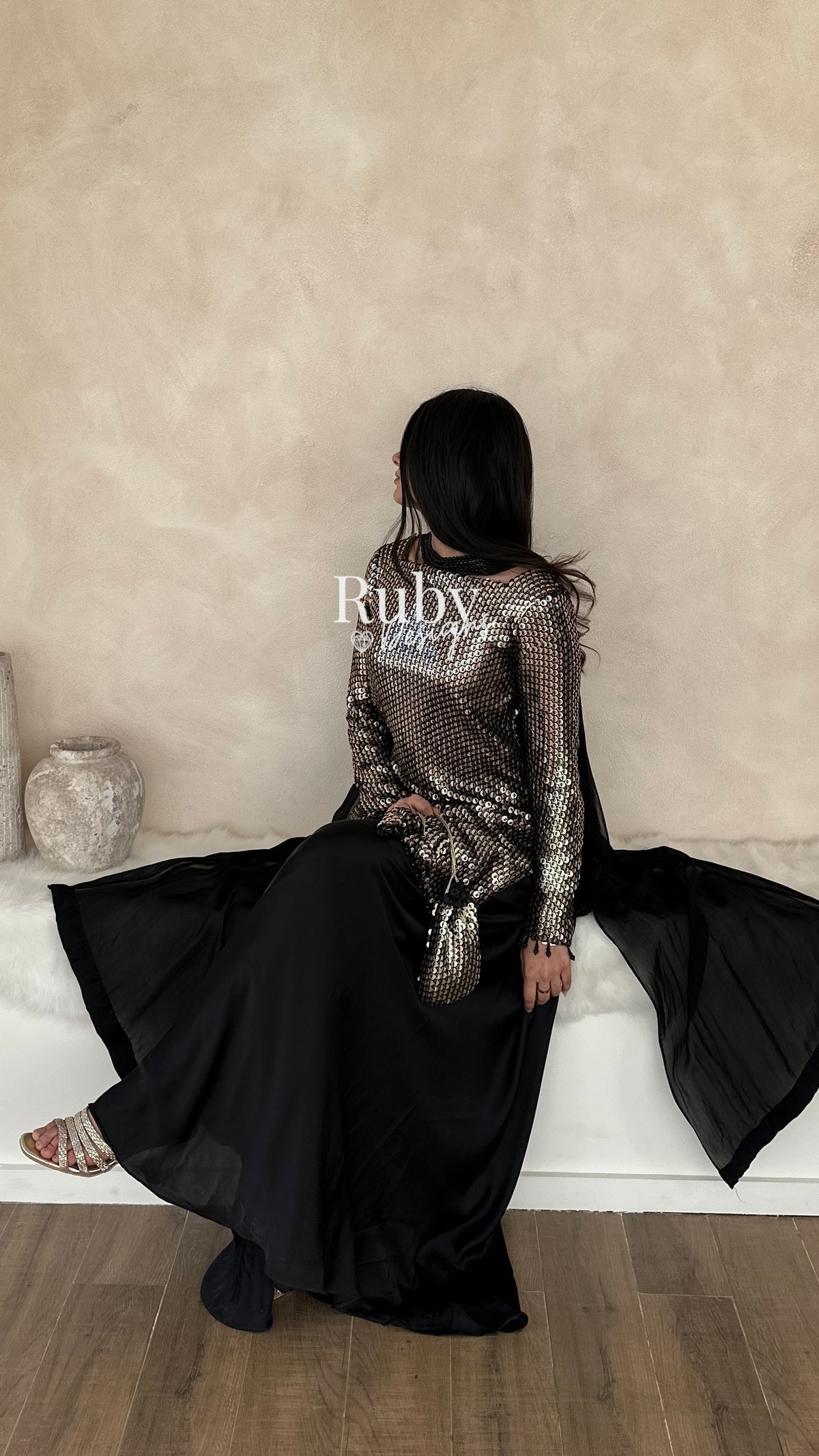 ALARA Noir - 3 Piece Silk Suit with Optional Potli Bag