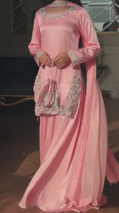 PARISA Rose - 4 Piece Silk Suit with Matching Potli Bag