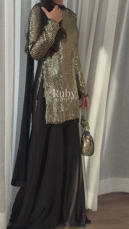 ALARA Noir - 3 Piece Silk Suit with Optional Potli Bag