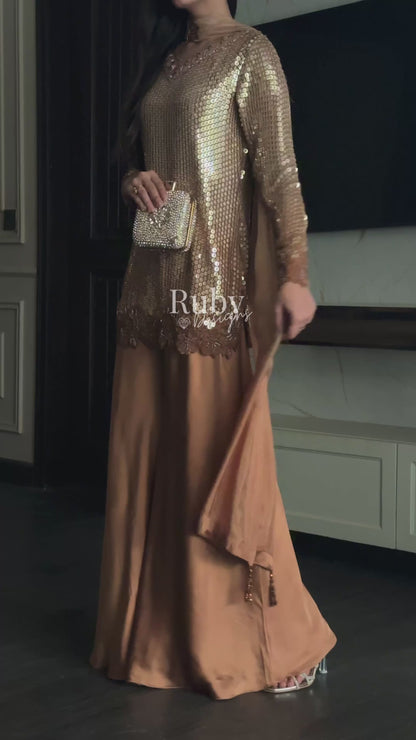 ALARA Mocha - 3 Piece Silk Suit with Choker Dupatta