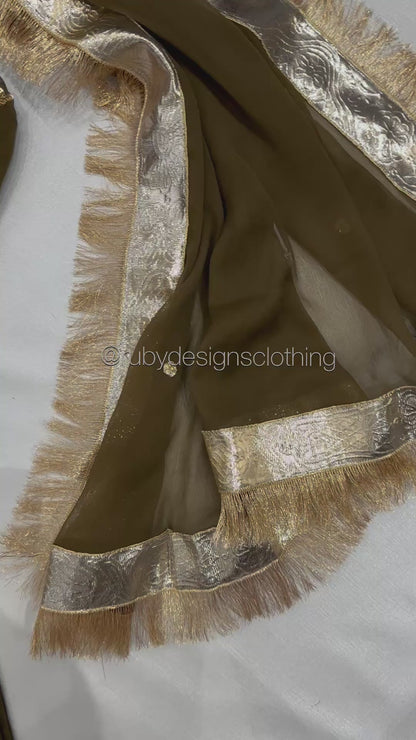 NAYRA Style 3 (Short Shirt) - 3 Piece Khaki Chiffon Suit with Shalwar