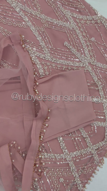 ALANA - 3 Piece Pink Net Suit with Pearl Detailing