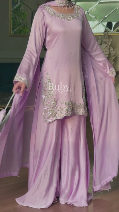 PARISA Lilac - 4 Piece Silk Suit with Matching Potli Bag