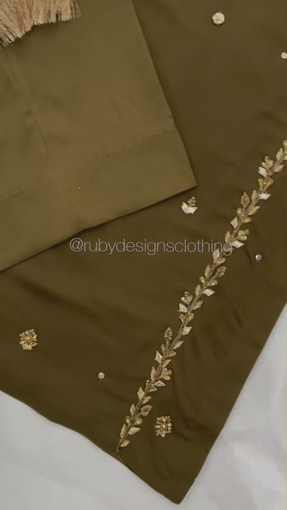 NAYRA Style 2 (Long Shirt) - 3 Piece Khaki Chiffon Suit with Trouser