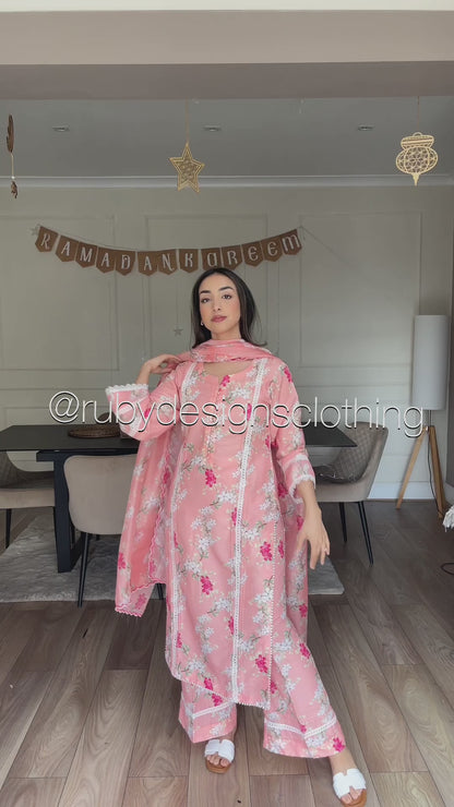 NYLA- 3 Piece Pink/Peach Swiss Lawn Suit with Silk Dupatta