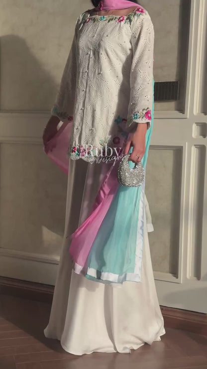 ALIZEH Petal - 3 Piece Chikankari Suit with Ombré Dupatta