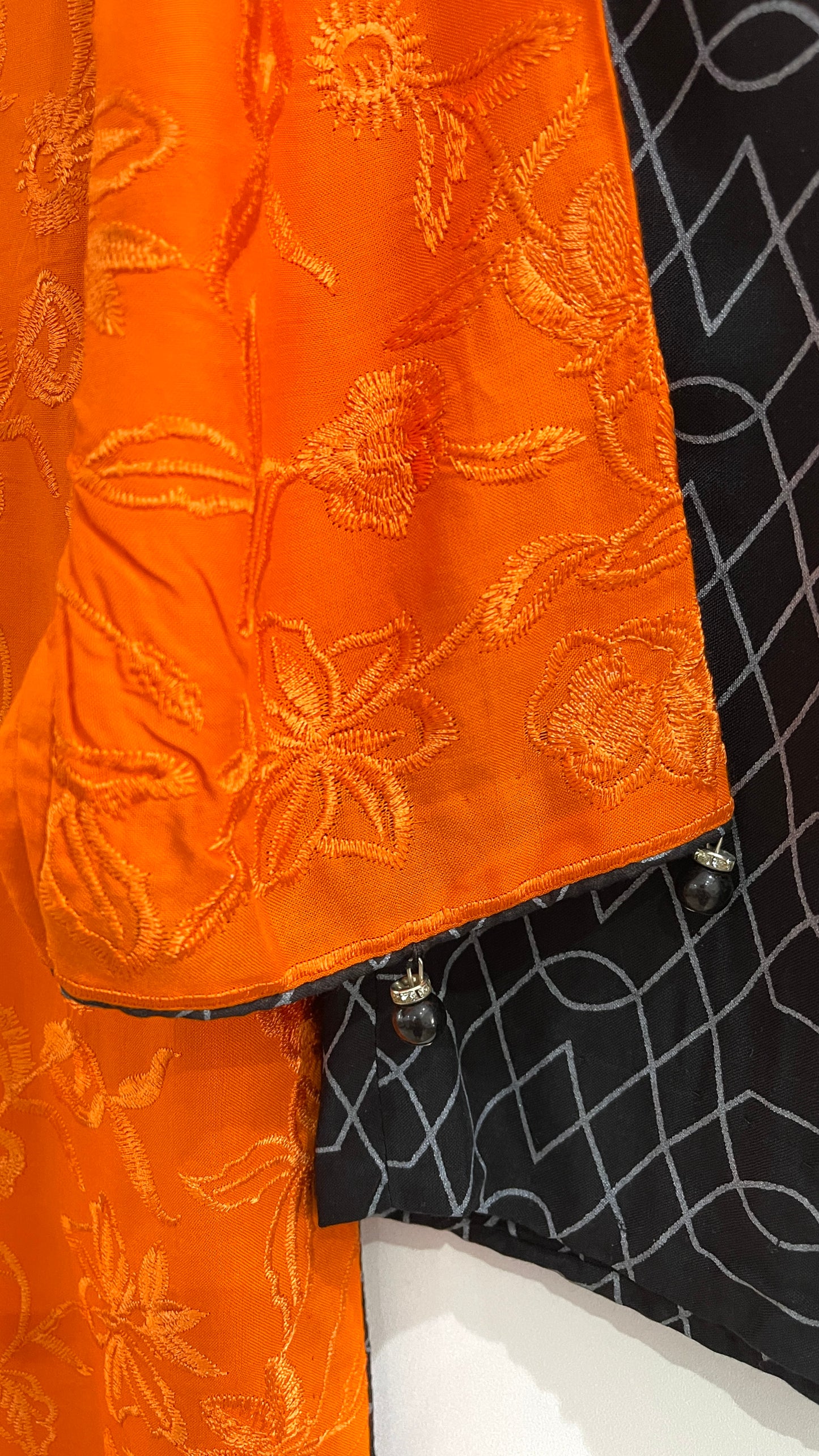 Orange 3 Piece Embroidered Linen Suit