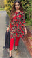 3 Piece Red Linen Floral Print Dress