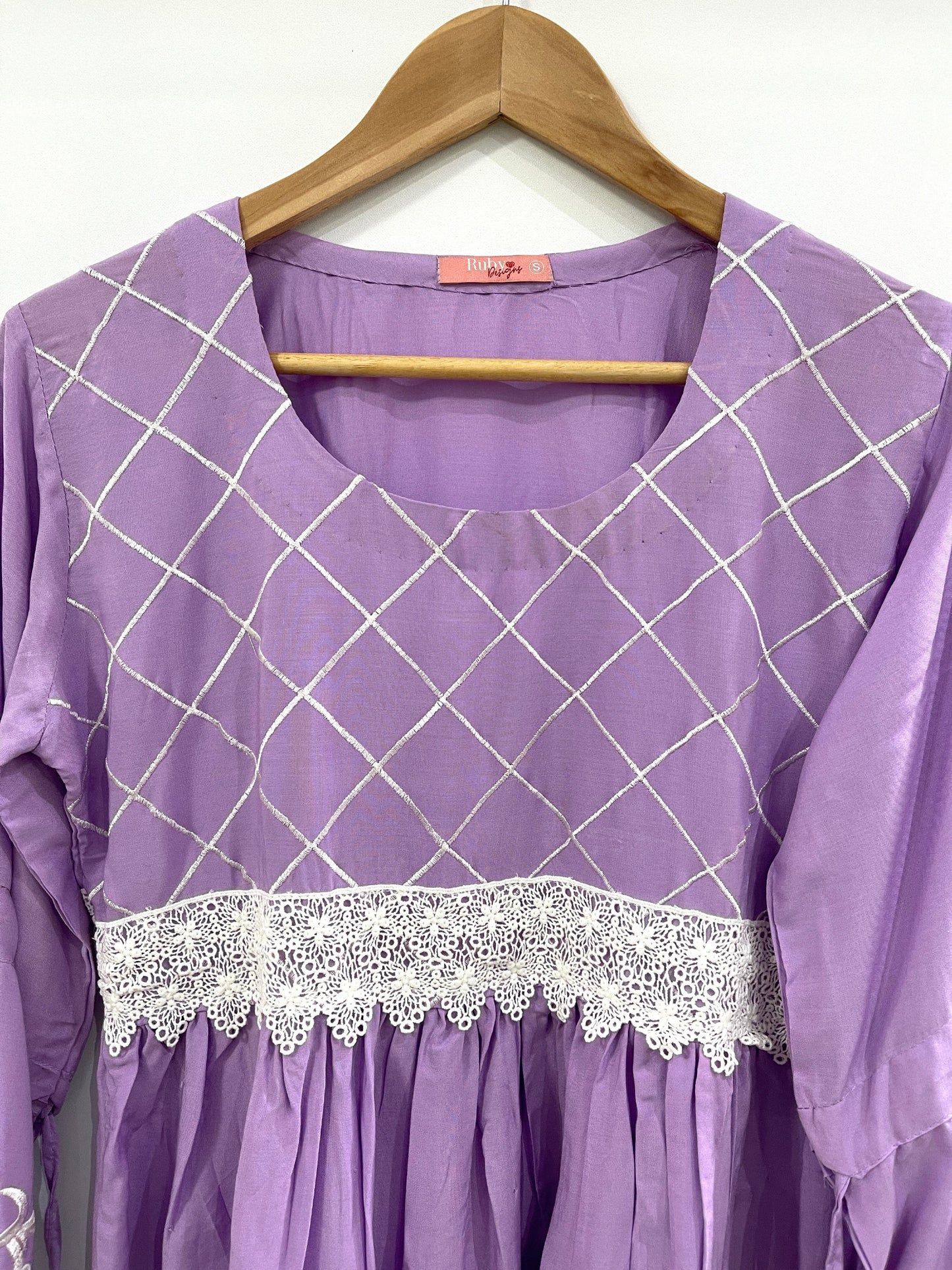 SHARIYA Lilac - 3 Piece Dress with White Embroidery and Flared Sleeves