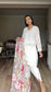 FARIA - 3 Piece White Chikankari Suit with Tulip Trousers and Floral Organza Dupatta