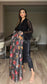 ARIA Black - 3 Piece Chiffon Suit with Floral Print Organza Dupatta